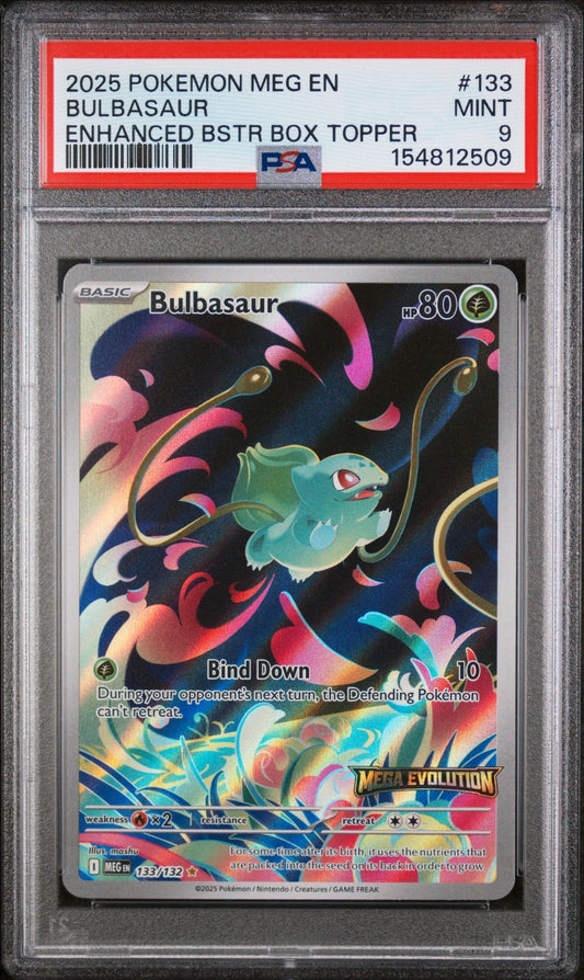 2025 POKEMON MEG EN-MEGA EVOLUTION ENHANCED BSTR BOX TOPPER BULBASAUR PSA 9