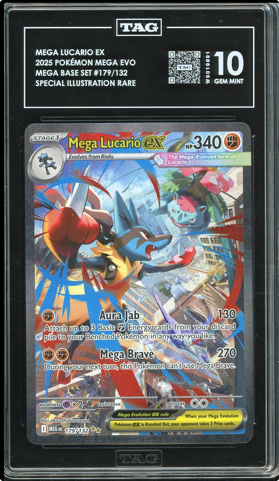 Pokemon Mega Lucario EX 179/132 Me01: Mega Evolution Holo TAG 10