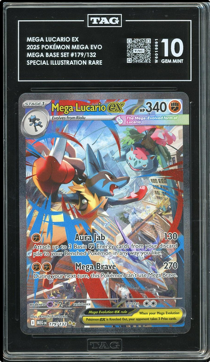 Pokemon Mega Lucario EX 179/132 Me01: Mega Evolution Holo TAG 10