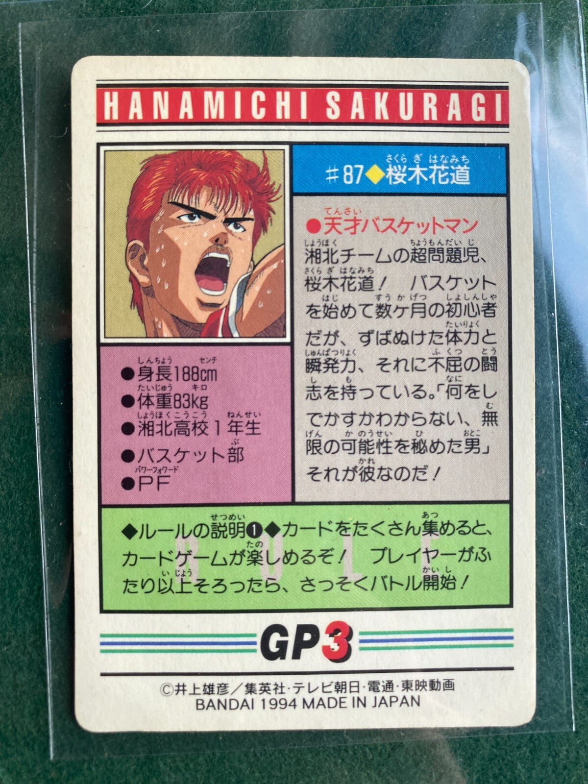 Bandai 1994 Japanese Carddass Slam Dunk #87 Hanamichi Sakuragi Prism NM
