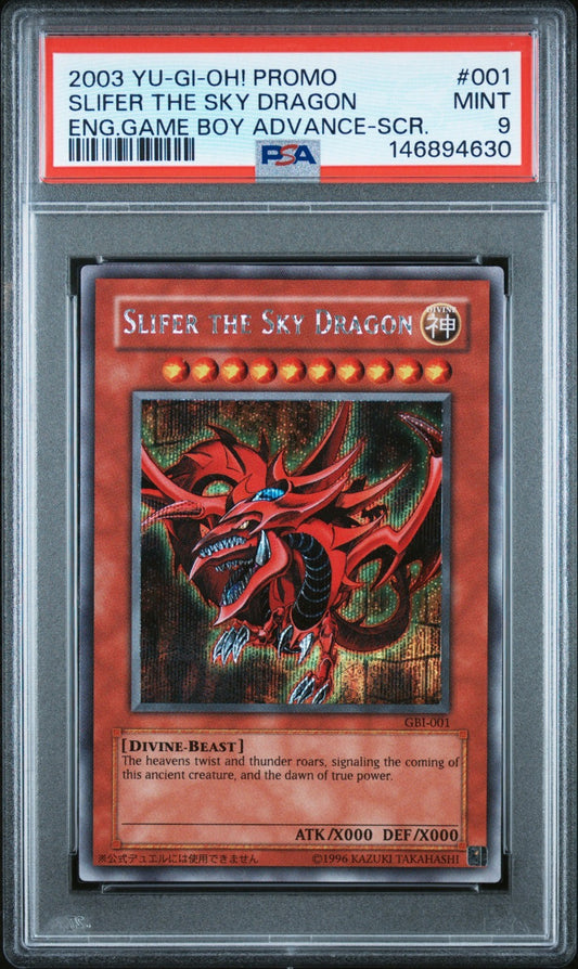 2003 YUGIOH GBI-001 SLIFER THE SKY DRAGON SECRET RARE PROMO PSA 9