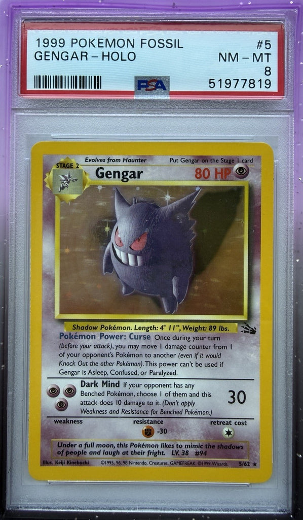1999 Pokemon Fossil #5/62 Gengar Holo Rare PSA 8