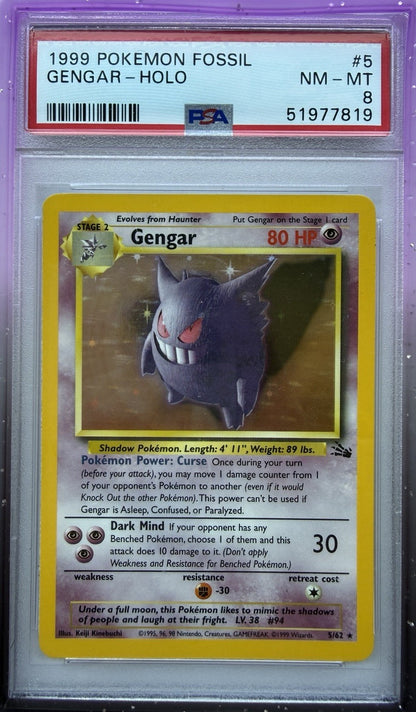 1999 Pokemon Fossil #5/62 Gengar Holo Rare PSA 8