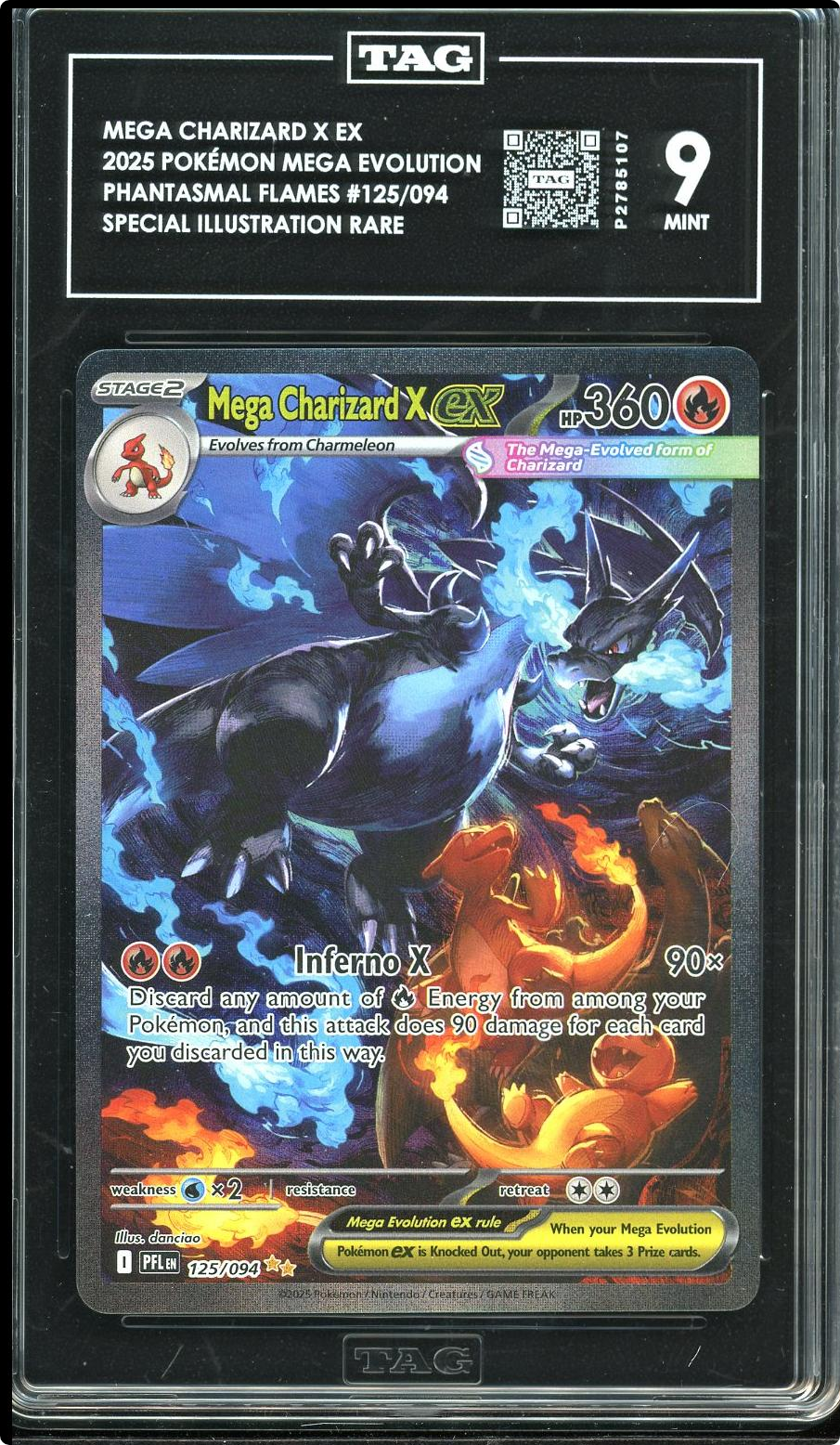 Mega Charizard X ex SIR Pokemon Phantasmal Flames #125 TAG 9