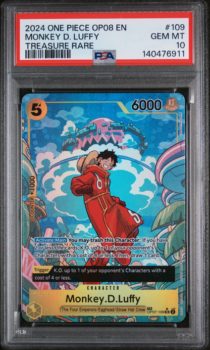 One Piece CCG Monkey D. Luffy OP07-109 Treasure Rare Foil English PSA 10