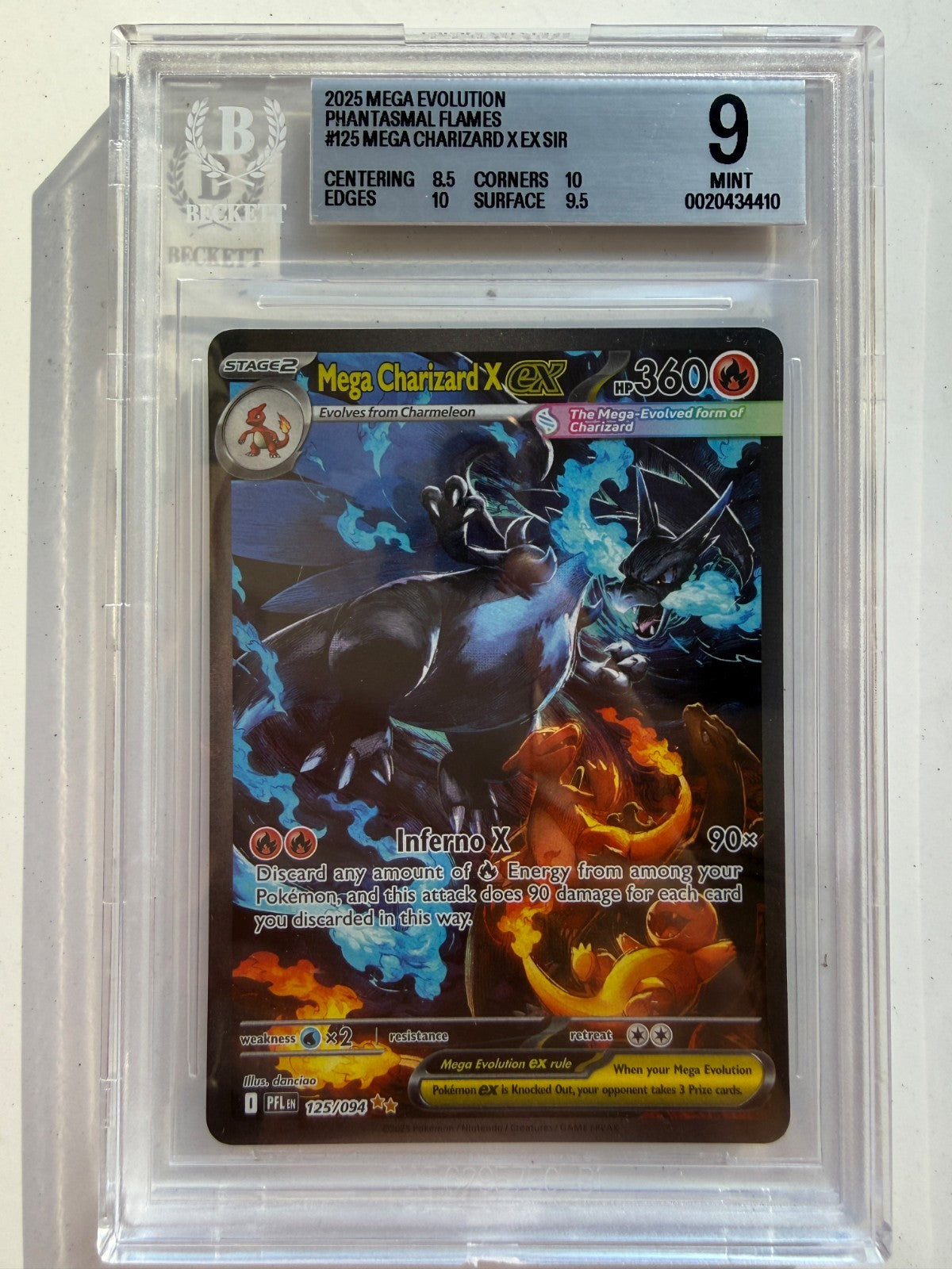 2025 POKEMON PFL EN-PHANTASMAL FLAMES #125 MEGA CHARIZARD X EX BGS 9
