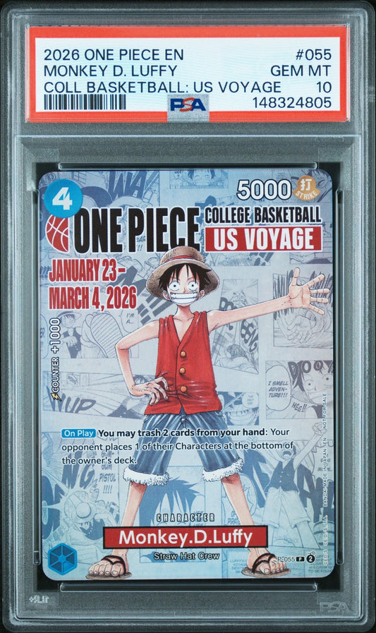 One Piece Monkey D. Luffy 2026 College Basketball US Voyage 055 English PSA 10 2