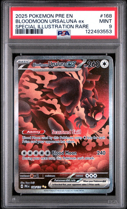 2025 Pokémon SV#168 Prismatic Evolutions Bloodmoon Ursaluna ex Holo – PSA 9