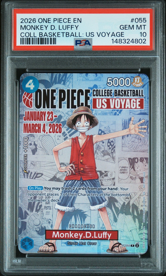 One Piece Monkey D. Luffy 2026 College Basketball US Voyage 055 English PSA 10 3