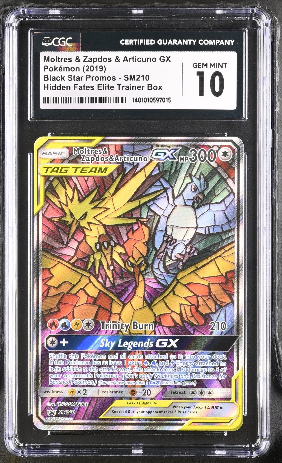 Moltres & Zapdos & Articuno GX SM210  Black Star Promo Hidden Fates CGC 10