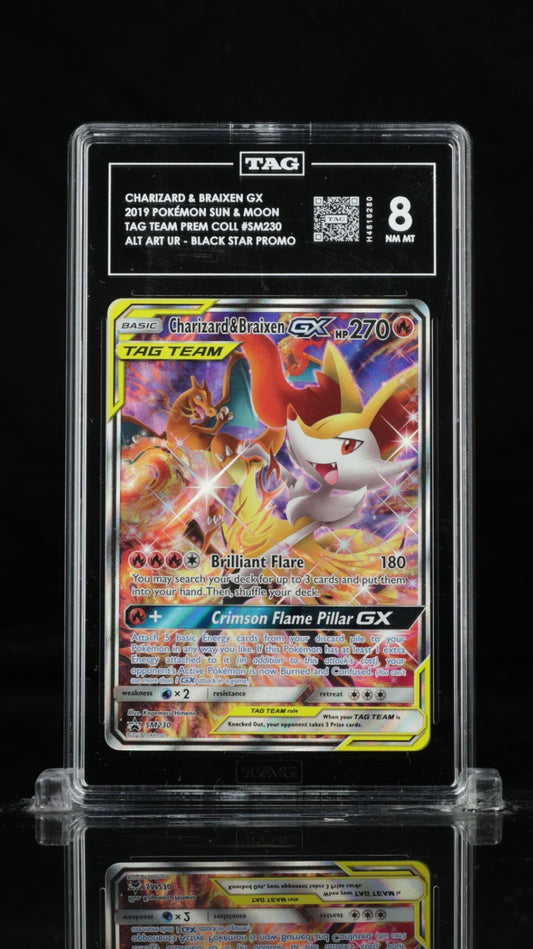 2019 POKEMON SM BLACK STAR PROMO #SM230 FULL ART/CHARIZARD & BRAIXEN GX TAG 8