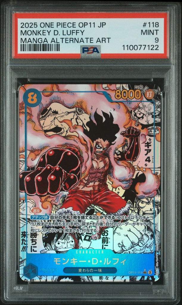 PSA 9 One Piece Card Monkey D. Luffy Gear 4 Manga Alt OP11-118 Fist of Divine