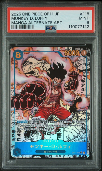 PSA 9 One Piece Card Monkey D. Luffy Gear 4 Manga Alt OP11-118 Fist of Divine