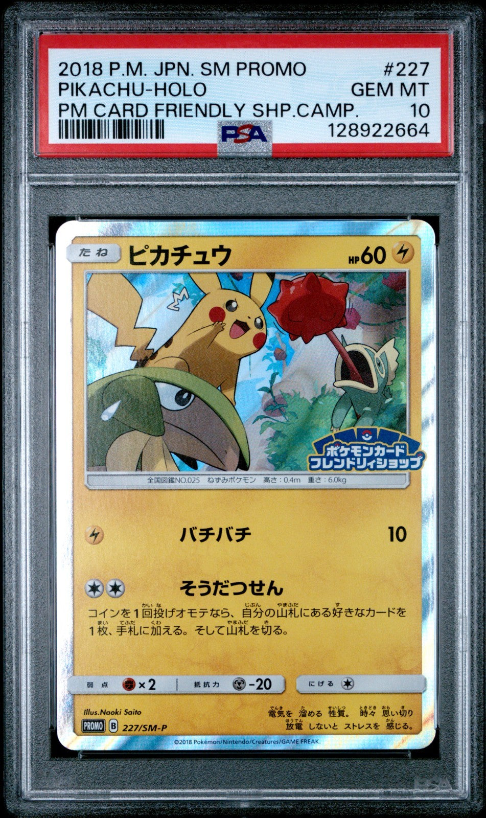 Pokemon Pikachu PM Card Friendly Shop Campaign JPN Holo Promo 227/SM-P PSA 10