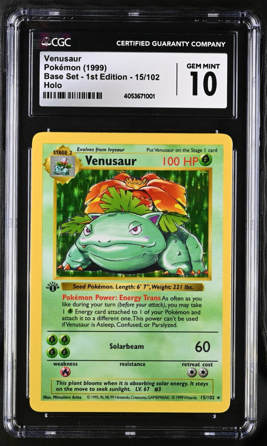 Pokemon Venusaur Base Set Shadowless 1st Edition Holo Rare #15 CGC 10 PSA