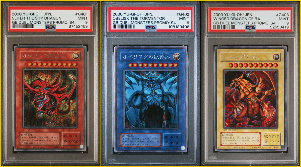 2000 YuGiOh Egyptian God Set G4-01 G4-02 G4-03 Slifer Obelisk Ra Promo PSA 9
