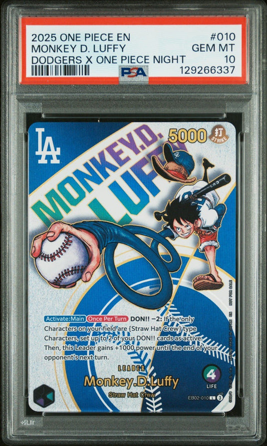 Bandai Monkey D. Luffy Leader Dodgers x One Piece Night EB02 - 010 2025 PSA 10