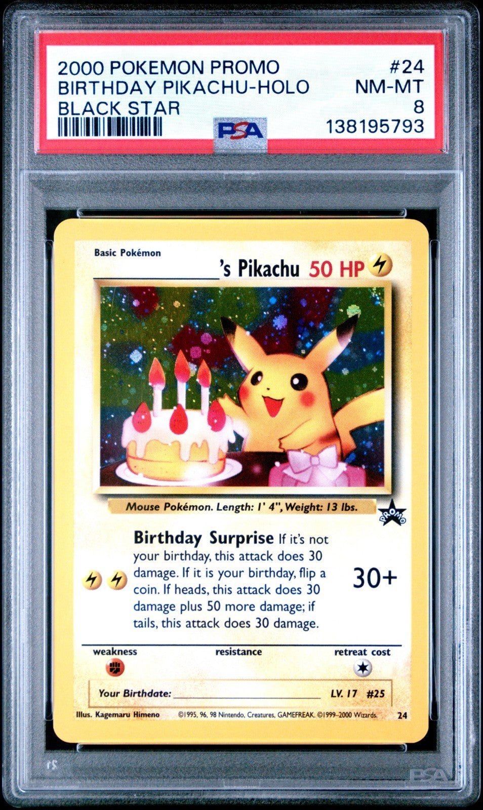 Birthday Pikachu PSA 8 24 Black Star Promo 2000 Pokemon Holo