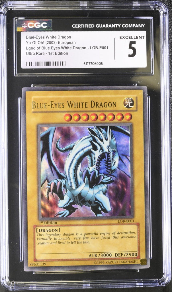Blue-Eyes White Dragon LOB-E001 Ultra Rare 1st Edition Yugioh European CGC 5