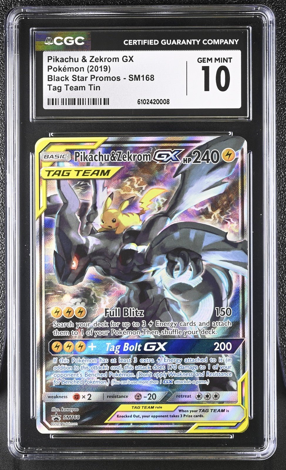 CGC 10 Pikachu & Zekrom GX Black Star Promo SM168 Pokemon PSA