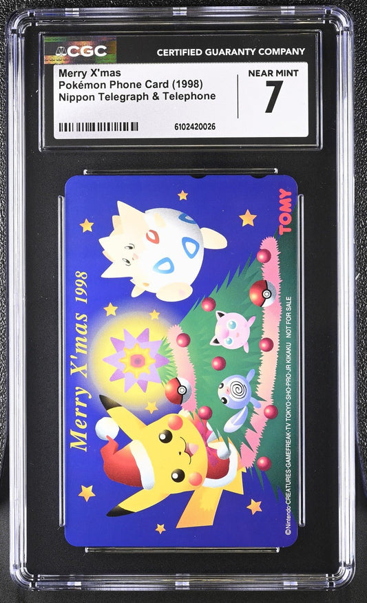 CGC 7 JAPANESE POKEMON PHONE CARD PIKACHU TOGEPI TOMY MERRY XMAS 1998 PSA