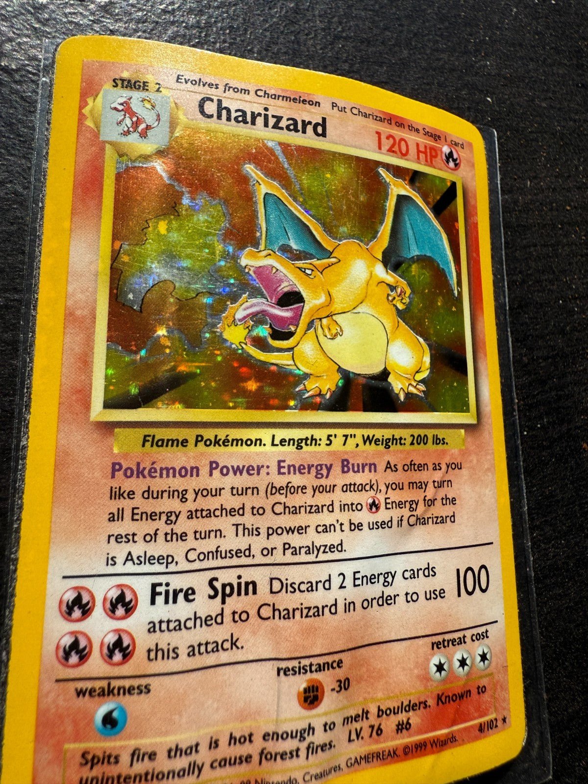 Charizard 4/102 Base Set Unlimited Holo Rare Vintage 1999 WOTC Pokemon HP - DMG