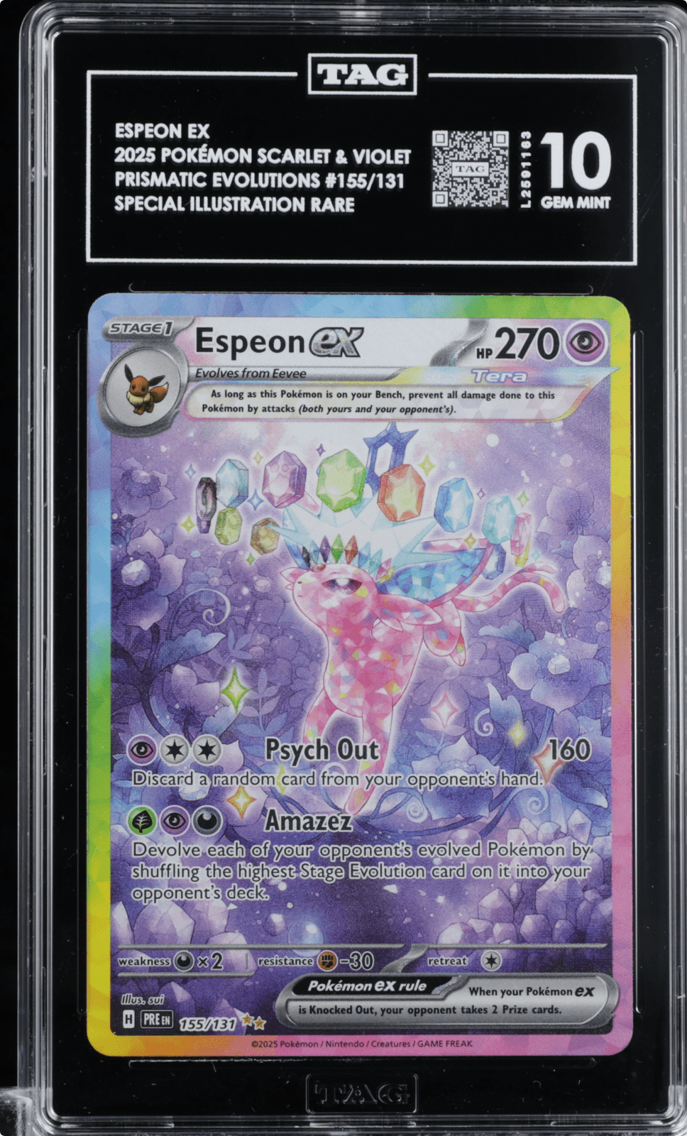 ESPEON EX 2025 POKEMON PRISMATIC EVOLUTIONS SIR 155/131 TAG 10