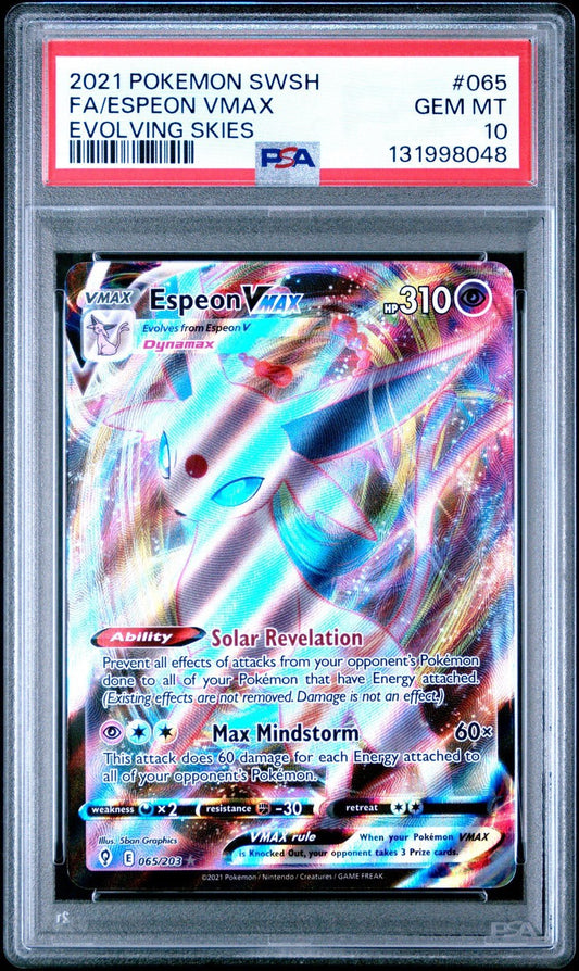 Espeon VMAX 065 *PSA 10 Gem* 2021 Pokemon SWSH Evolving Skies Full Art