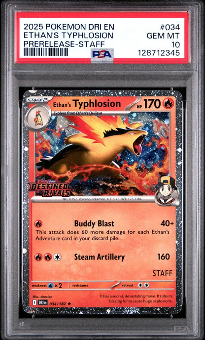 Ethan's Typhlosion STAFF Promo PSA 10 034/182 Destined Rivals Pokemon
