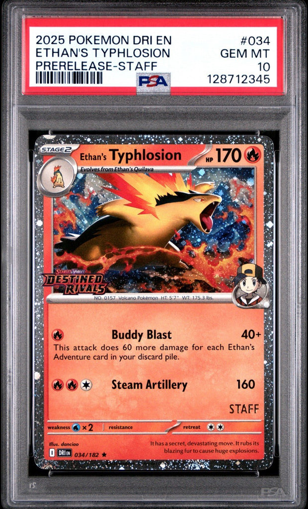 Ethan's Typhlosion STAFF Promo PSA 10 034/182 Destined Rivals Pokemon