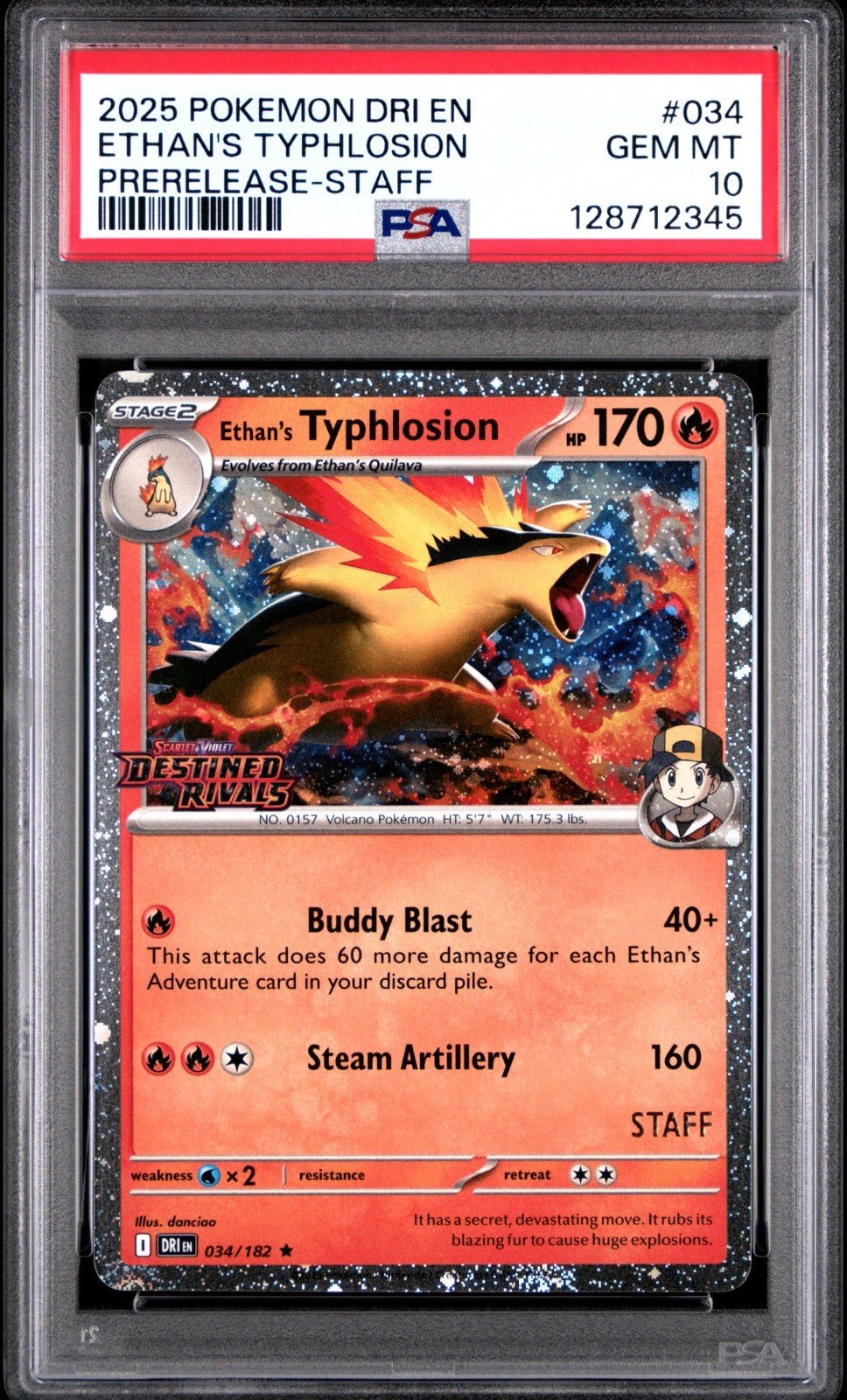 Ethan's Typhlosion STAFF Promo PSA 10 034/182 Destined Rivals Pokemon