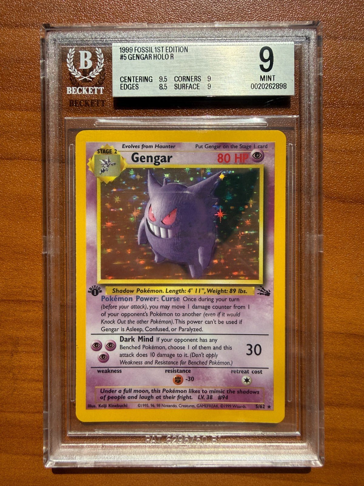 Gengar 5/62 Fossil 1st Edition Holo Rare English Pokémon BGS 9