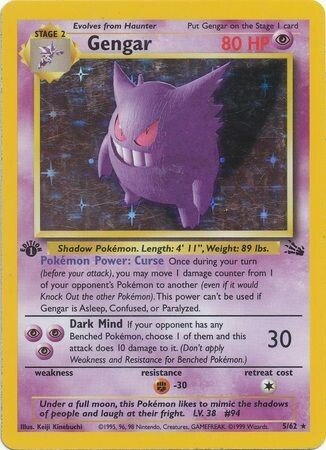 Gengar 5/62 Fossil 1st Edition Holo Rare English Pokémon BGS 9