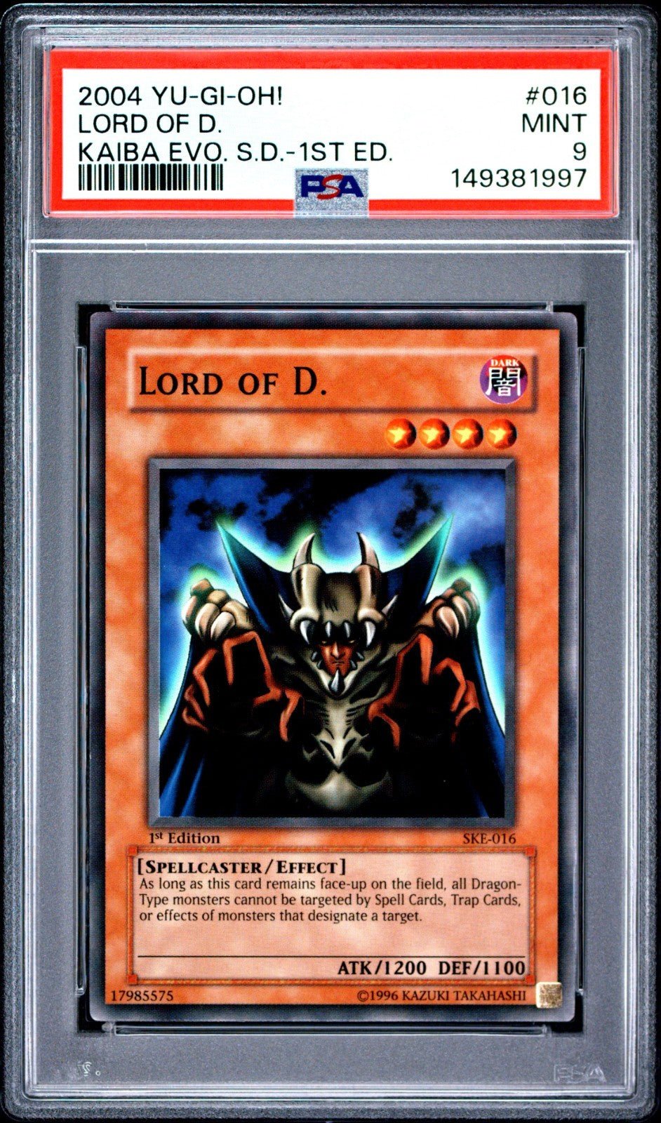 Lord Of D. PSA 9 SKE-016 1st Edition Yugioh Kaiba Evolution