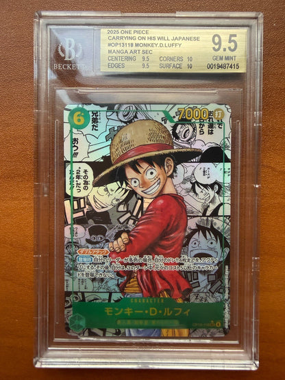Luffy OP13 - 118 Manga Alt Art Carrying on His Will One Piece Japanese BGS 9.5