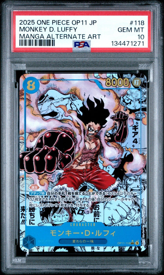 MANGA ALT ART GEAR 4 MONKEY D. LUFFY One Piece 2025 OP11 Japanese 118 PSA 10