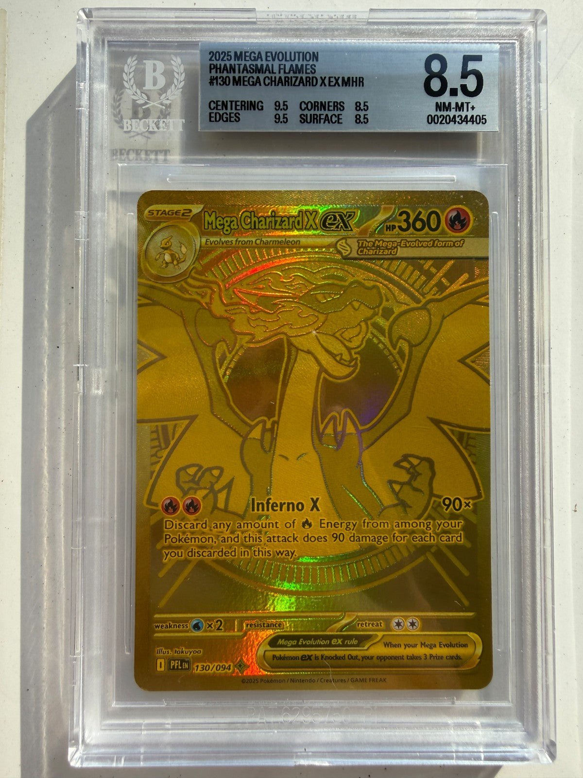 MEGA CHARIZARD X ex 130/094 Pokemon Phantasmal Flames Gold Hyper Rare BGS 8.5