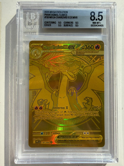 MEGA CHARIZARD X ex 130/094 Pokemon Phantasmal Flames Gold Hyper Rare BGS 8.5