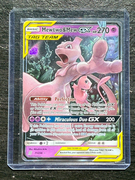 Mewtwo & Mew GX 71/236 Tag Team Ultra Rare Unified Minds Pokemon Card NM
