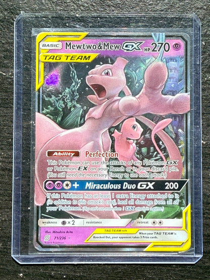 Mewtwo & Mew GX 71/236 Tag Team Ultra Rare Unified Minds Pokemon Card NM
