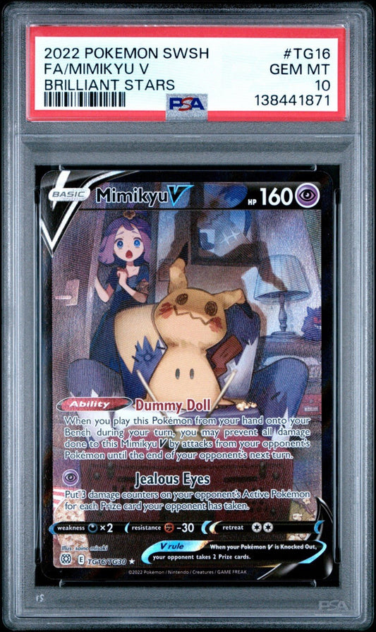 Mimikyu V TG16/TG30 PSA 10 Pokemon Brilliant Stars 2022