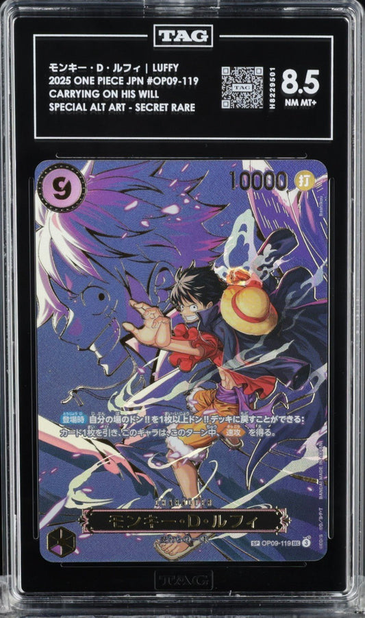 Monkey D. Luffy (SP Alt Art) OP09-119 SEC ONE PIECE Japanese 2025 TAG 8.5