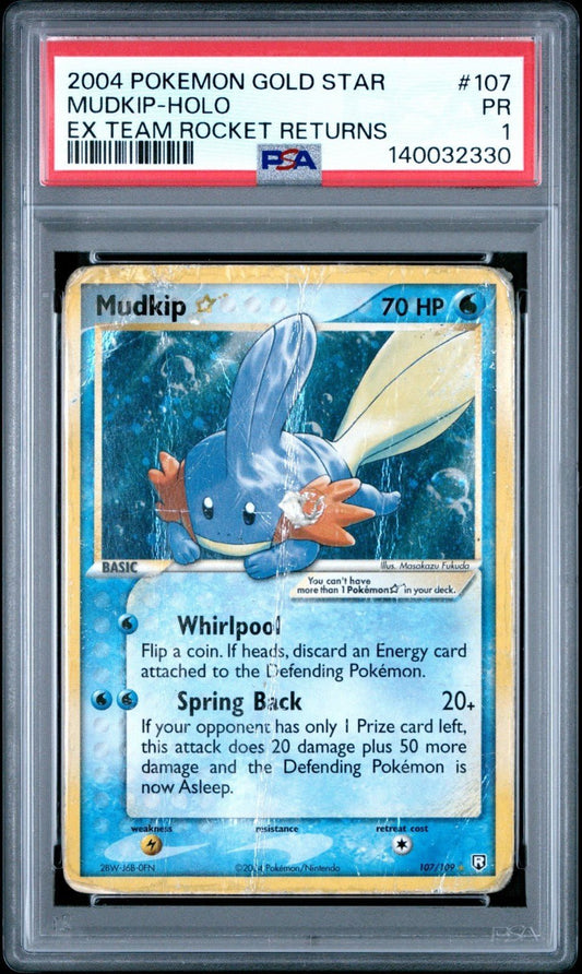 Mudkip - Holo 107/109 Pokemon Ex Team Rocket Returns Gold Star 107 PSA 1