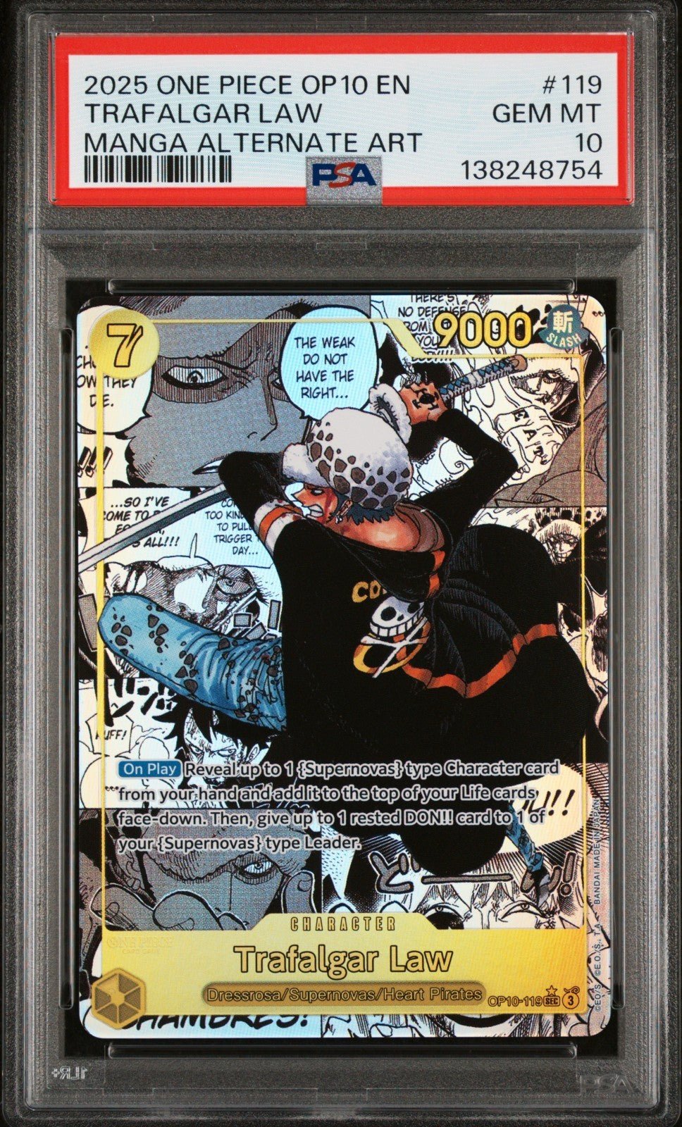 One Piece 2025 OP10 - 119 Manga Alt Art Trafalgar Law PSA 10