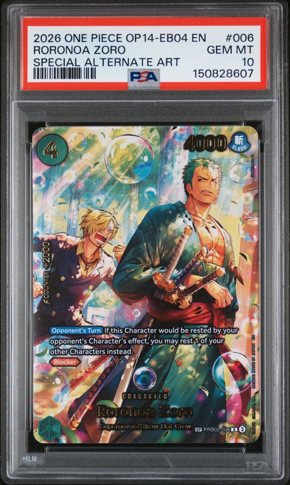 One Piece CCG Roronoa Zoro Special Alternate Art PRB02-006 PSA 10