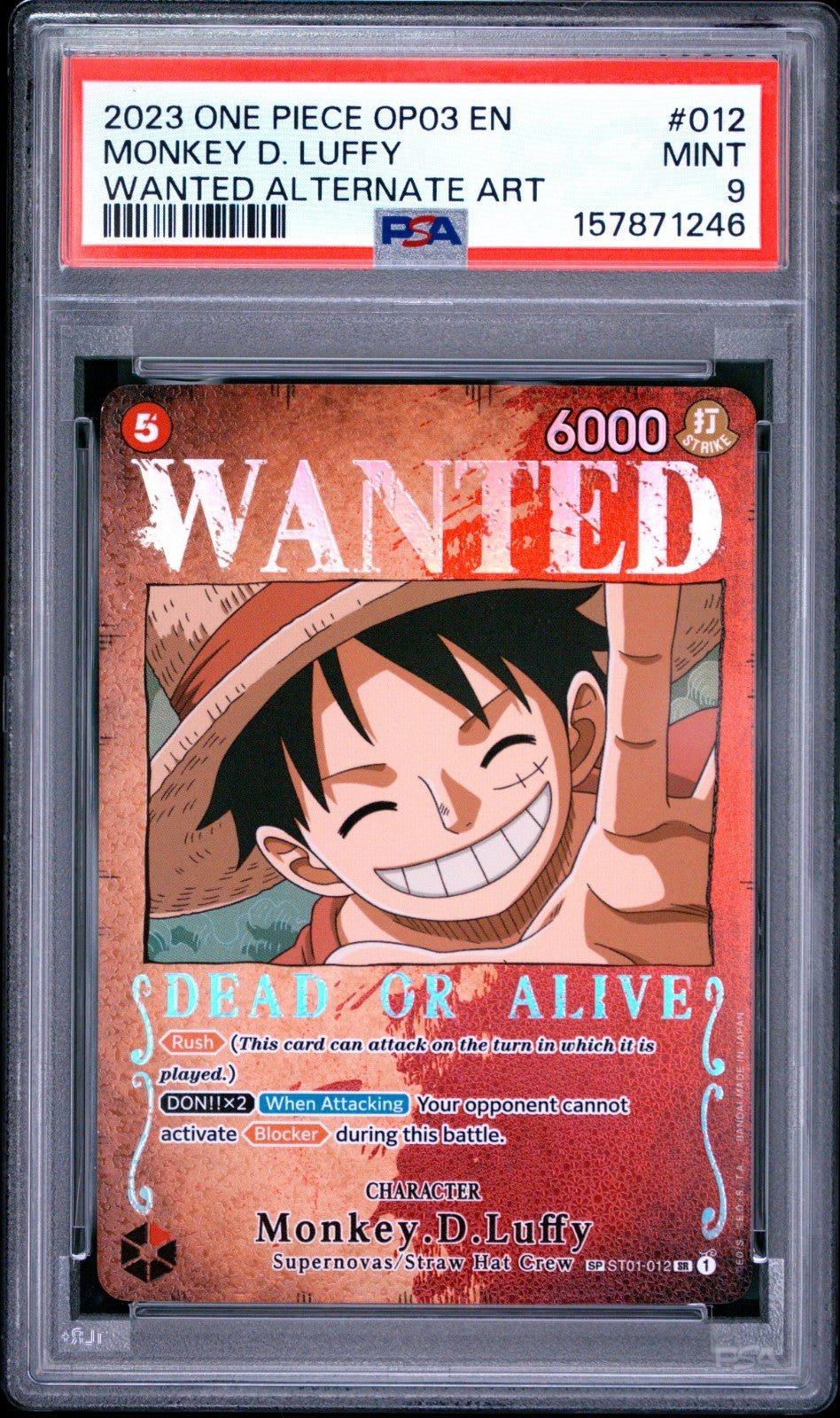 One Piece Monkey D Luffy ST01-012 Wanted Poster SP OP03 English PSA 9