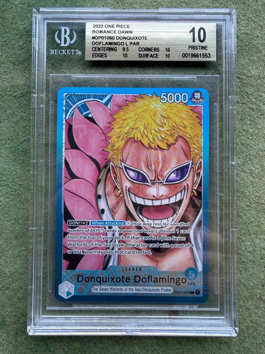 One Piece OP01-060 Alt Art Leader Donquixote Doflamingo English BGS 10