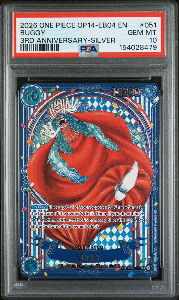 One Piece OP09 - 051 OP14 Buggy Silver 3rd Anniversary English PSA 10