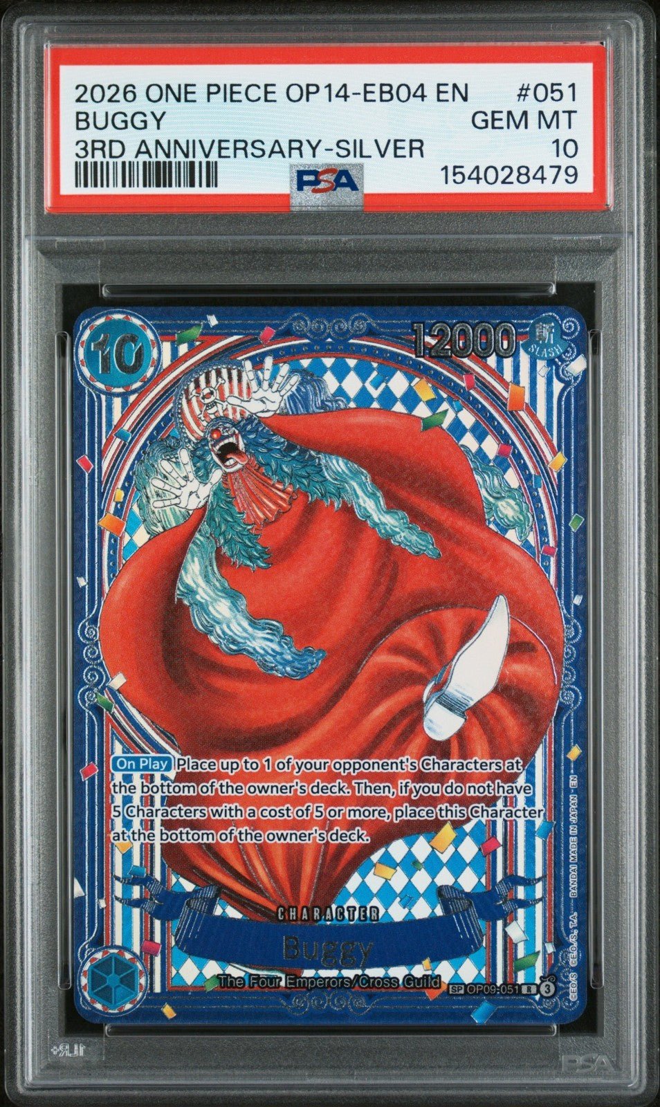 One Piece OP09 - 051 OP14 Buggy Silver 3rd Anniversary English PSA 10