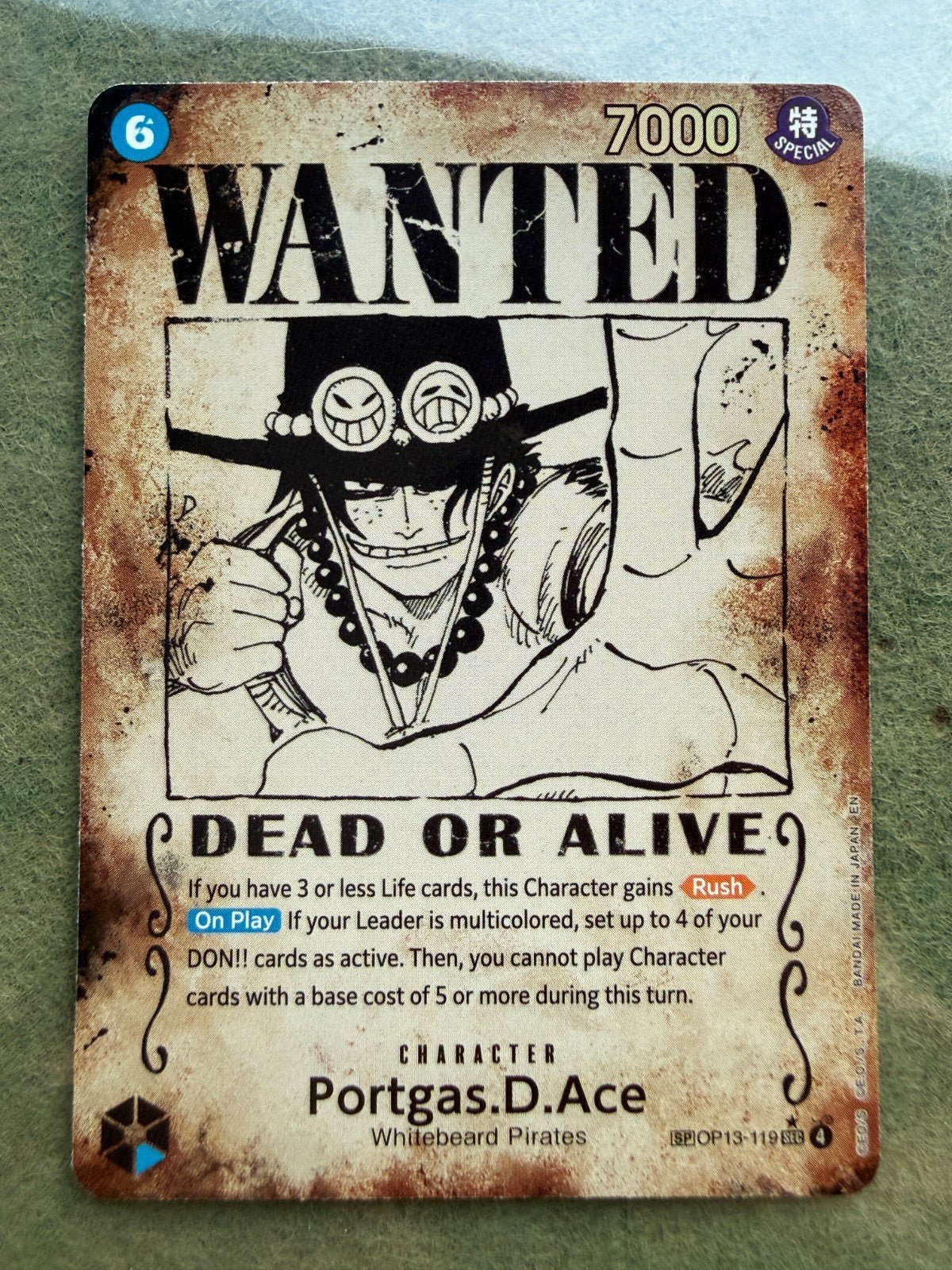 One Piece Portgas.D.Ace OP13 119 SEC (Wanted Poster) (Carrying On His Will) NM - 